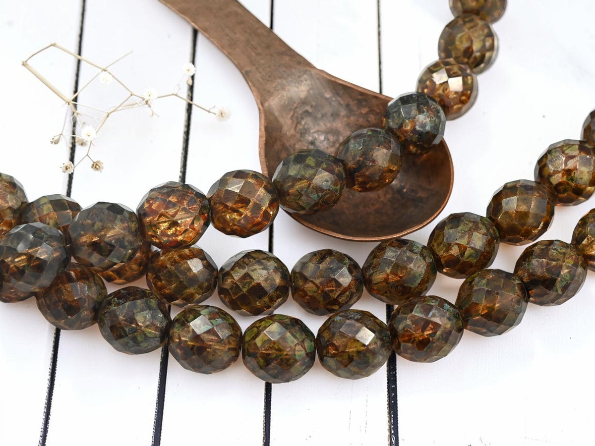 *14* 14mm Dark Crystal Picasso Fire Polished Round Beads