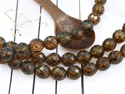 *14* 14mm Dark Crystal Picasso Fire Polished Round Beads