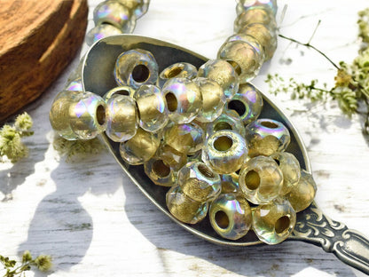 *25* 6x9mm Gold Lined Crystal AB Faceted Large Hole Rondelle Roller Beads
