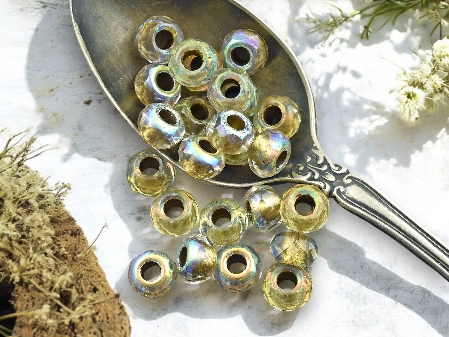 *25* 6x9mm Gold Lined Crystal AB Faceted Large Hole Rondelle Roller Beads
