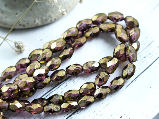 *20* 5x7mm Bronze Lustered Violet Fire Polished Faceted Oval Beads