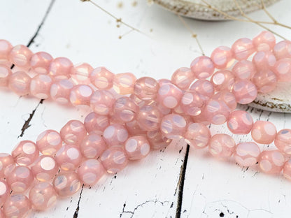*18* 12mm Pink Picasso on White Opaline Window Cut Round Beads