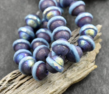 Bronze AB Etched Sky Blue Saturn Beads