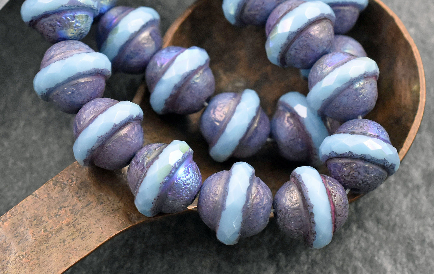 Bronze AB Etched Sky Blue Saturn Beads