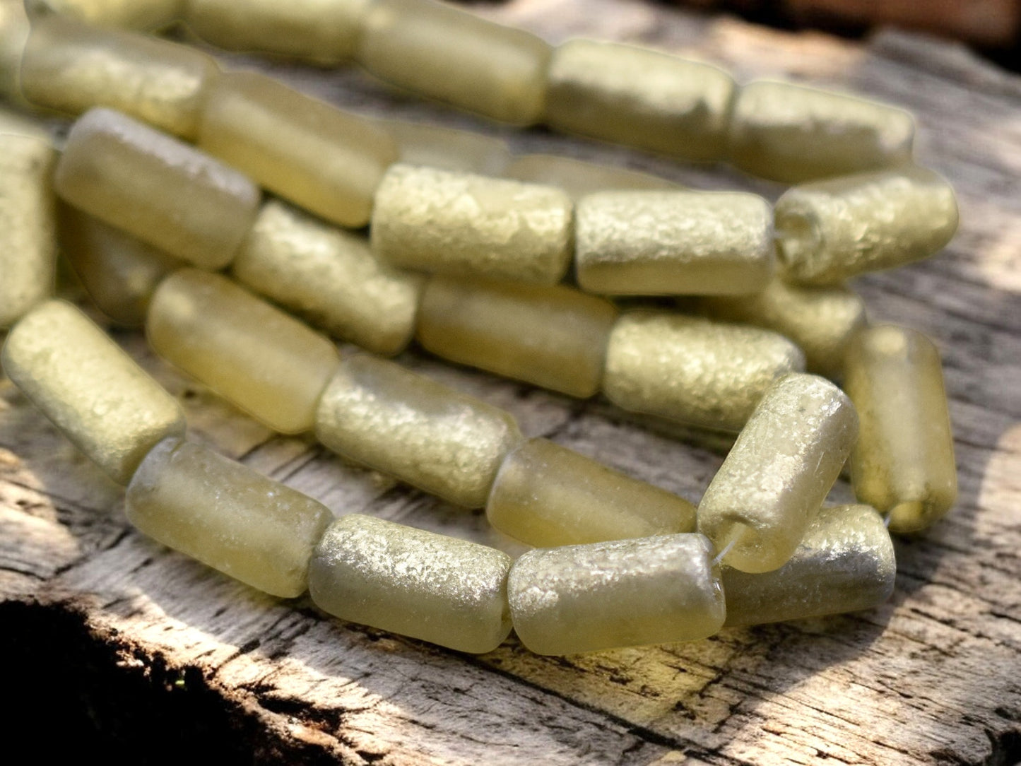 *10* 14x7mm Gold Washed Etched Yellow Topaz Large Hole Tube Beads