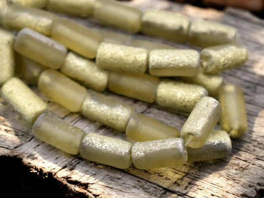 *10* 14x7mm Gold Washed Etched Yellow Topaz Large Hole Tube Beads