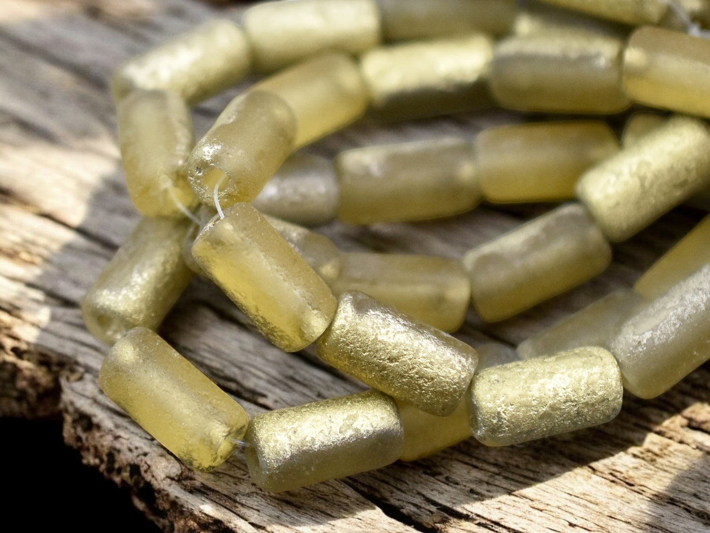 *10* 14x7mm Gold Washed Etched Yellow Topaz Large Hole Tube Beads