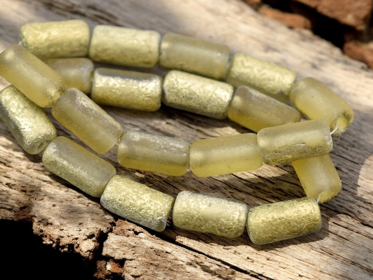 *10* 14x7mm Gold Washed Etched Yellow Topaz Large Hole Tube Beads