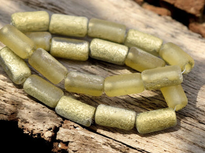 *10* 14x7mm Gold Washed Etched Yellow Topaz Large Hole Tube Beads