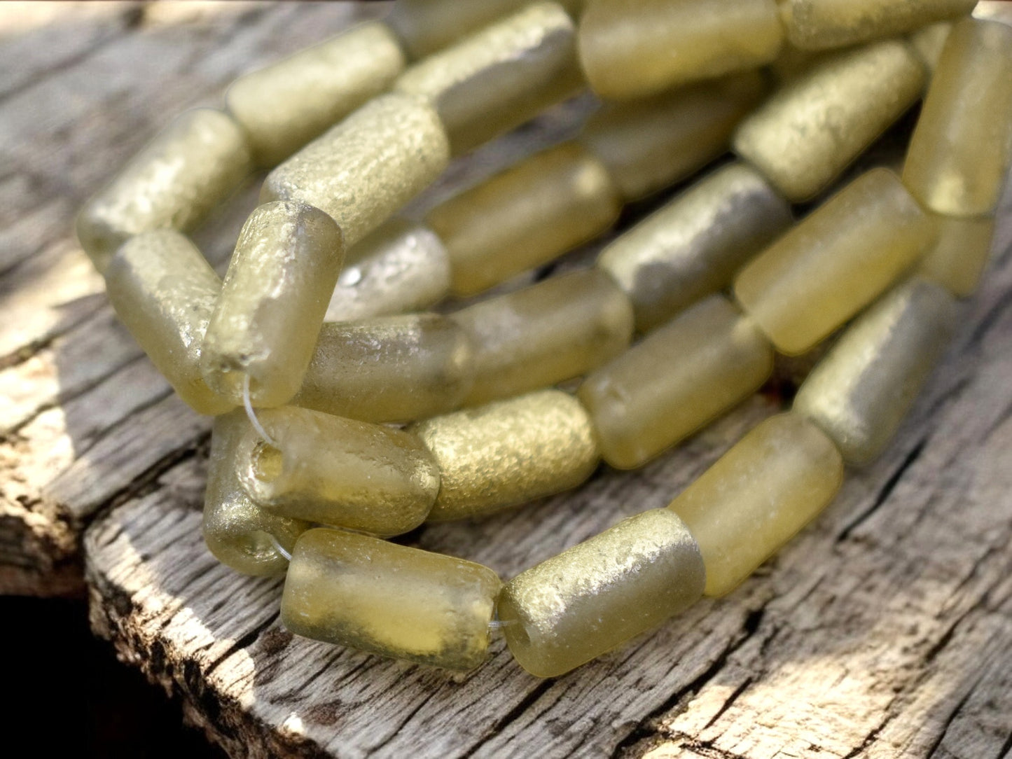 *10* 14x7mm Gold Washed Etched Yellow Topaz Large Hole Tube Beads