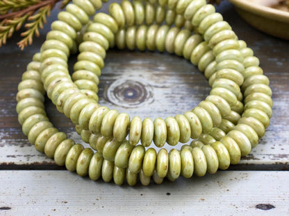 *50* 6x2mm Opaque Greenstone Picasso Smooth Rondelle Beads