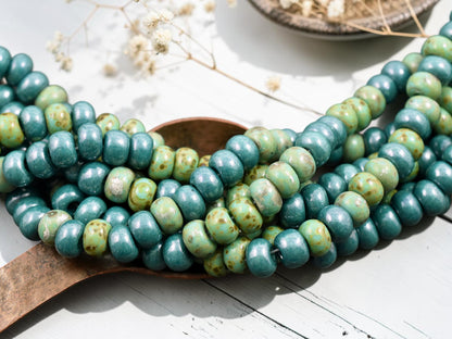 33/0 Aged Green Turquoise Picasso Seed Bead Mix (8.5" Strand)