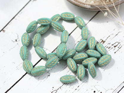 *10* 15x9mm Gold Washed Matte Turquoise Twisted Oval Beads