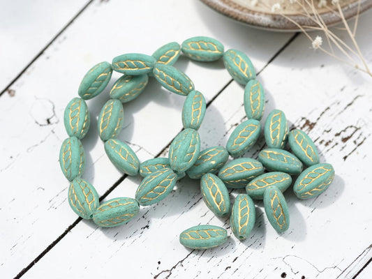 *10* 15x9mm Gold Washed Matte Turquoise Twisted Oval Beads