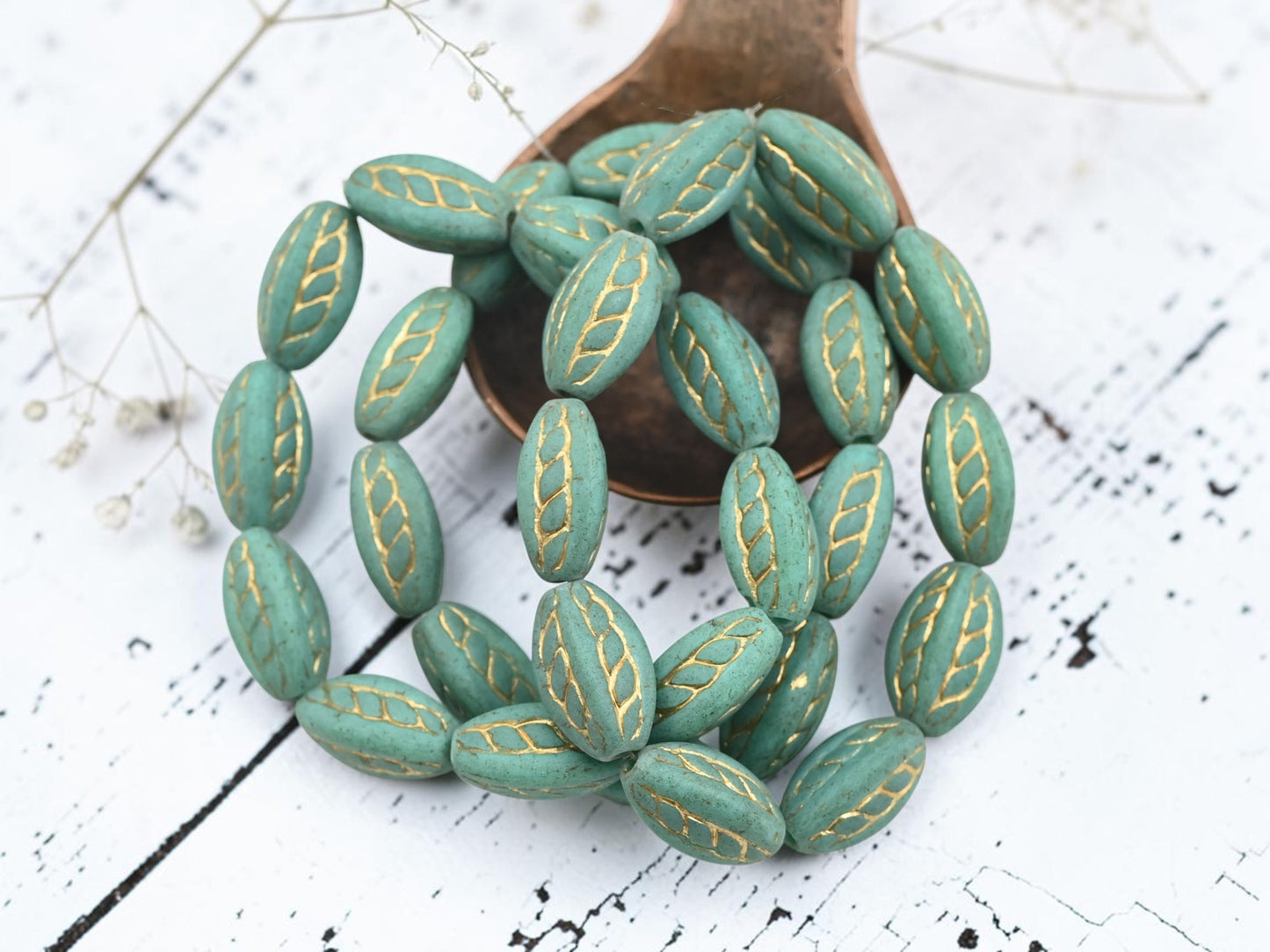 *10* 15x9mm Gold Washed Matte Turquoise Twisted Oval Beads