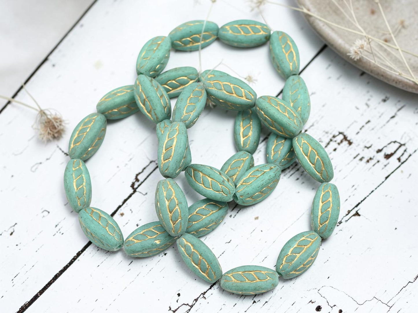 *10* 15x9mm Gold Washed Matte Turquoise Twisted Oval Beads
