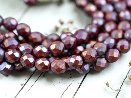 Red Wine Nebula Fire Polished Round Beads