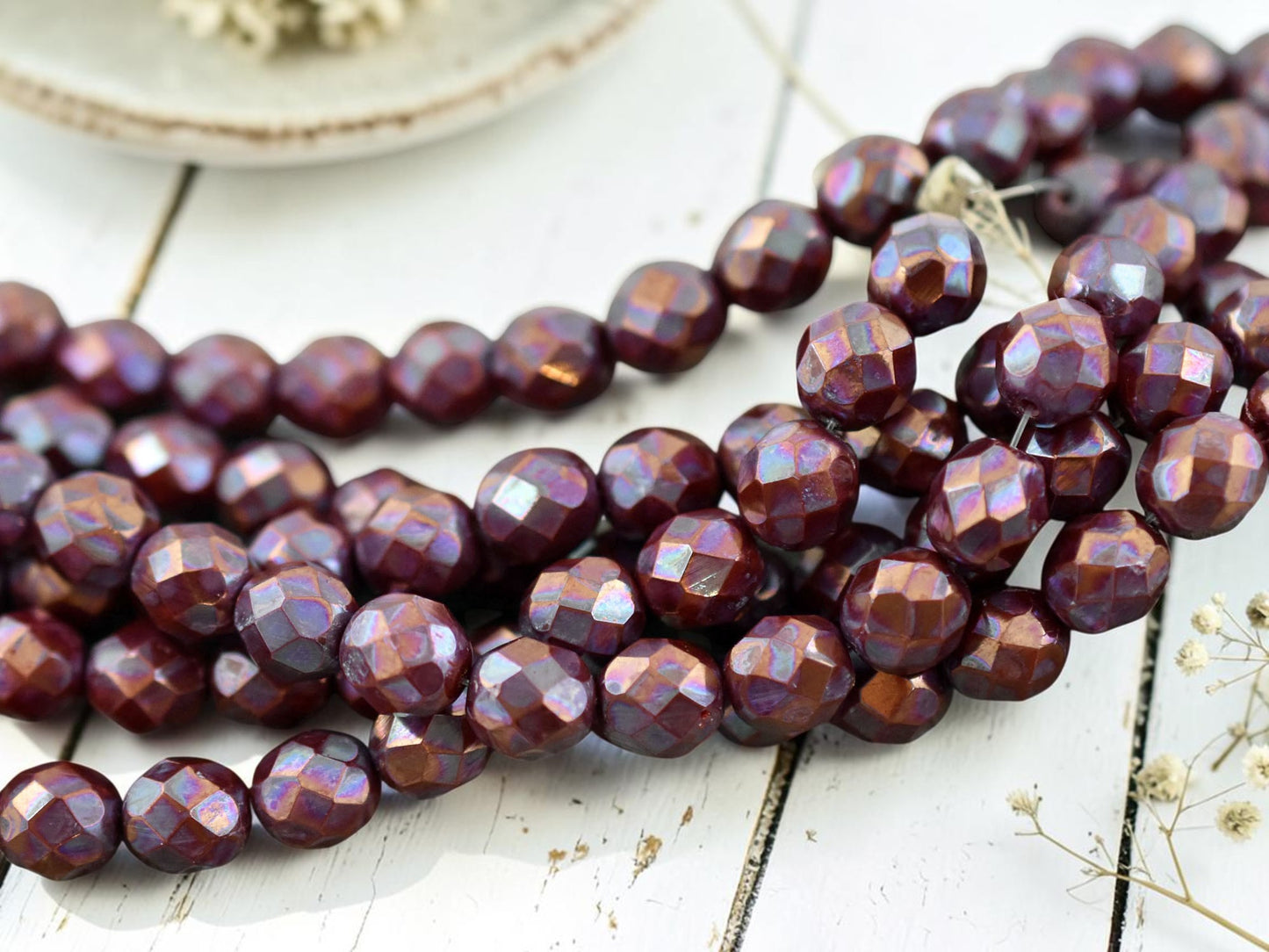 Red Wine Nebula Fire Polished Round Beads