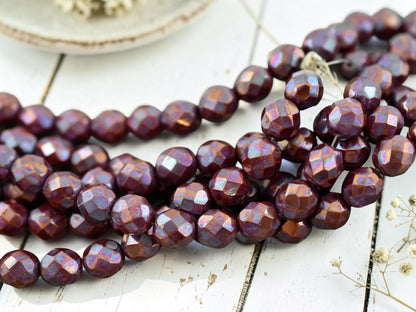 Red Wine Nebula Fire Polished Round Beads