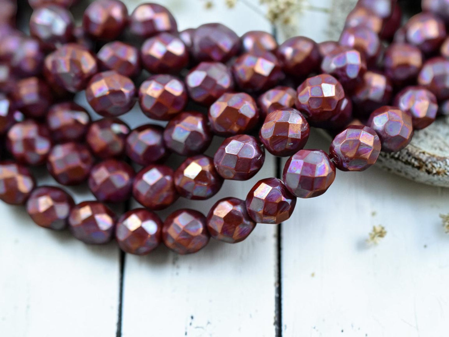 Red Wine Nebula Fire Polished Round Beads