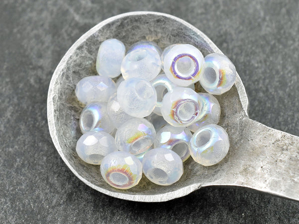 *25* 5x8mm White Opal AB Faceted Large Hole Rondelle Roller Beads