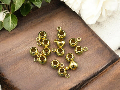 *50* 6mm 24K Gold Plated Stainless Steel Charm Hanger Bail Beads