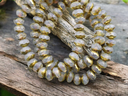 *30* 3x5mm Gold Washed Matte Milky Crystal Fire Polished Rondelle Beads