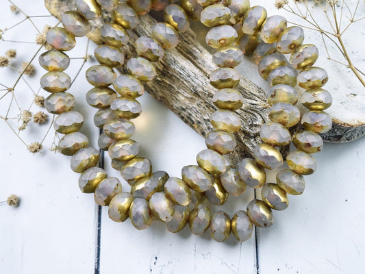 *30* 3x5mm Gold Washed Matte Milky Crystal Fire Polished Rondelle Beads