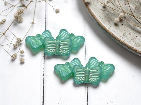*10* 16x11mm Metallic Green Washed Sea Green Butterfly Beads