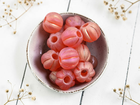 Metallic Pink Washed Matte Translucent Orange Large Hole Melon Beads -- Choose Your Size