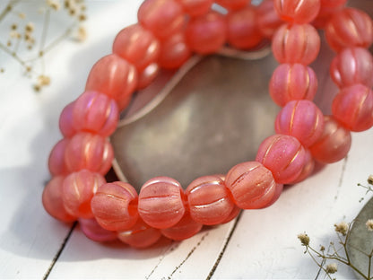Metallic Pink Washed Matte Translucent Orange Large Hole Melon Beads -- Choose Your Size