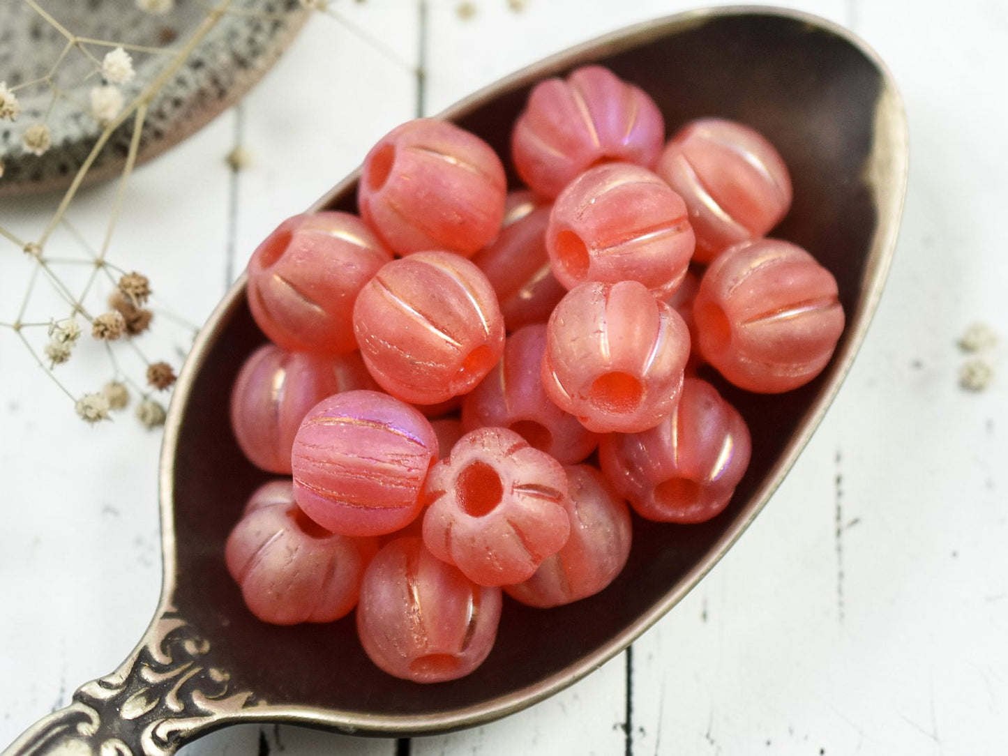 Metallic Pink Washed Matte Translucent Orange Large Hole Melon Beads -- Choose Your Size