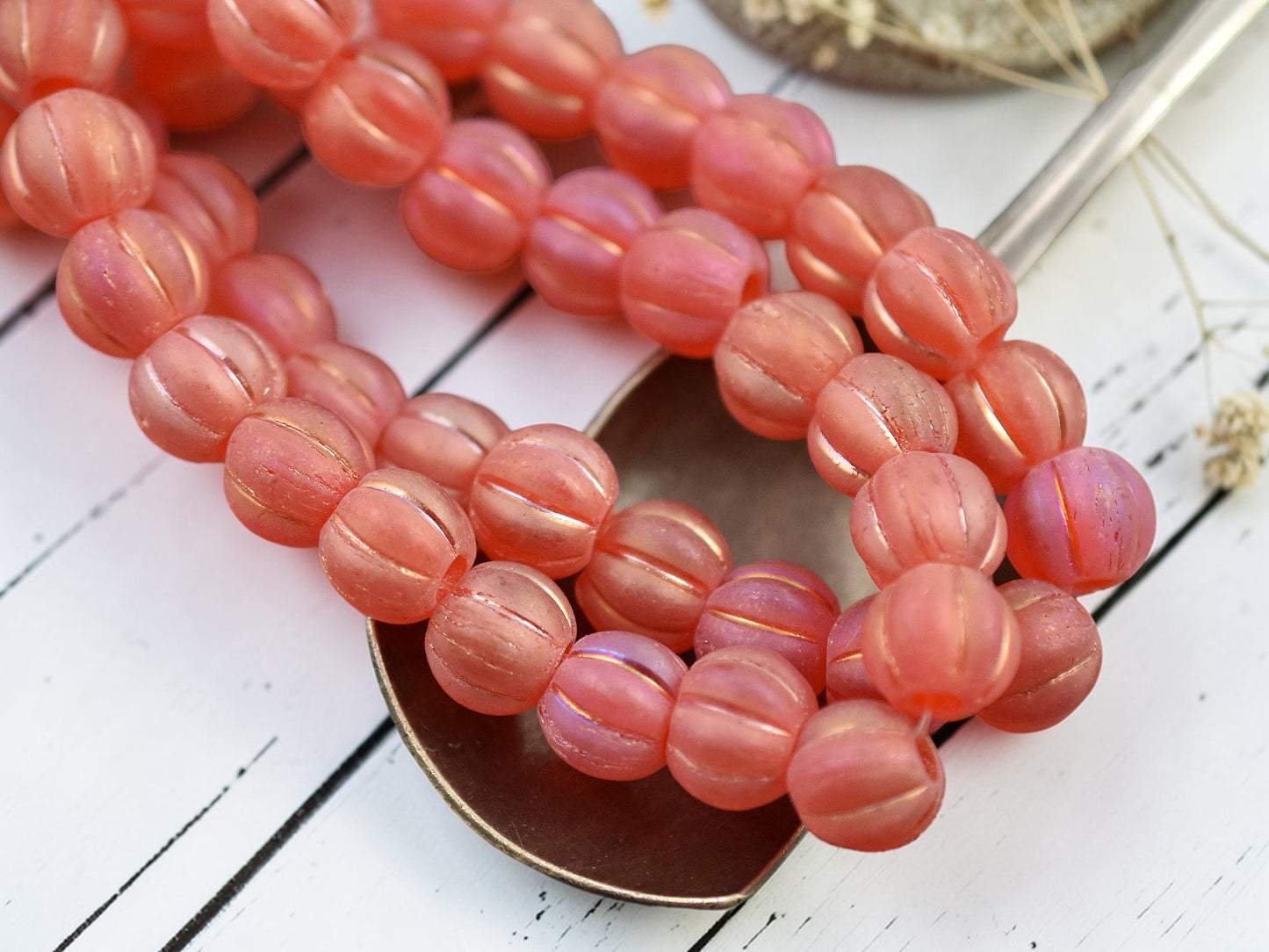 Metallic Pink Washed Matte Translucent Orange Large Hole Melon Beads -- Choose Your Size