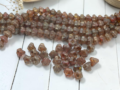 *27* 9x10mm Blended Cardinal Crystal Picasso Bell Flower Beads