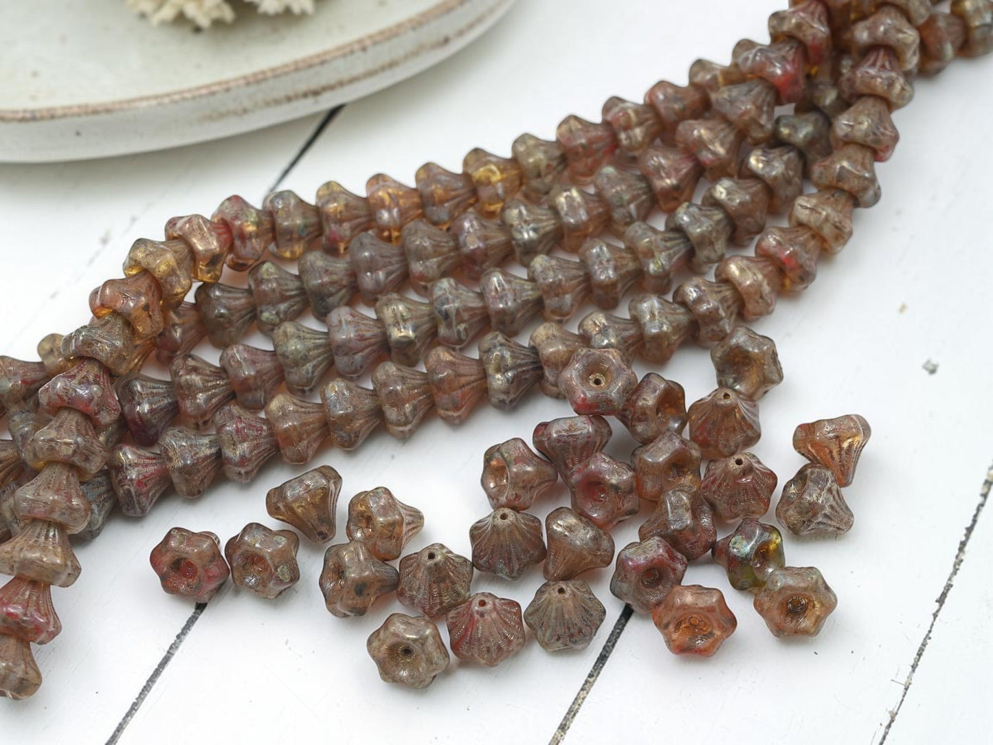 *27* 9x10mm Blended Cardinal Crystal Picasso Bell Flower Beads