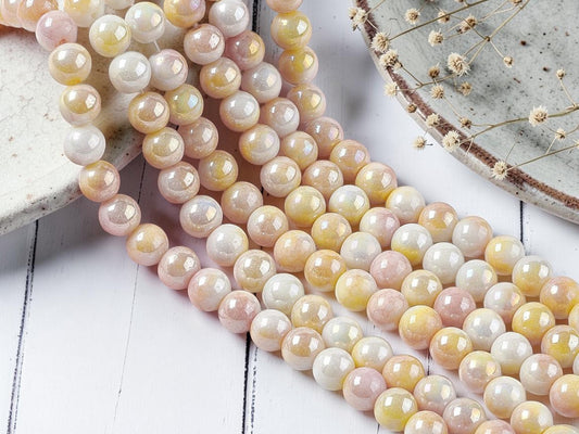 8mm Electroplated Butter Cream Luster Mix Round Beads (30" Strand)