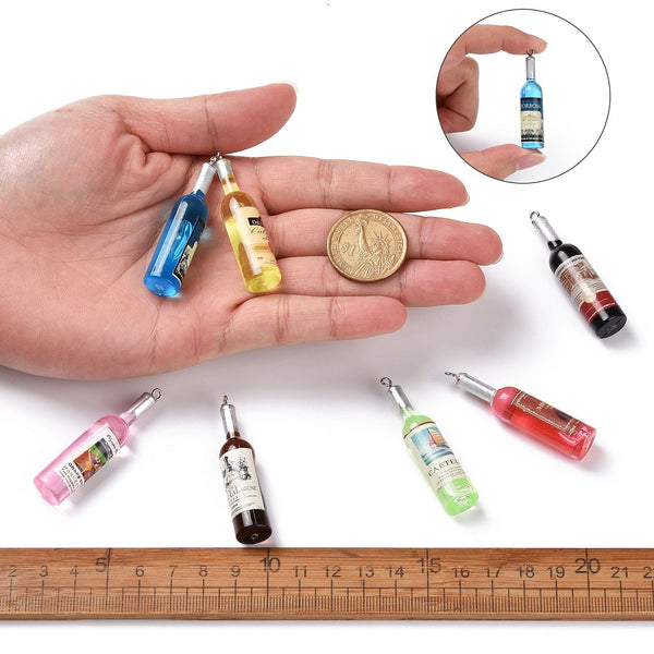 *7* 54x12mm Mixed Color Resin Wine Bottle Charms