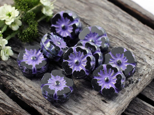 *16* 9mm Purple Washed Eggplant Iris Table Cut Hawaiian Flower Beads