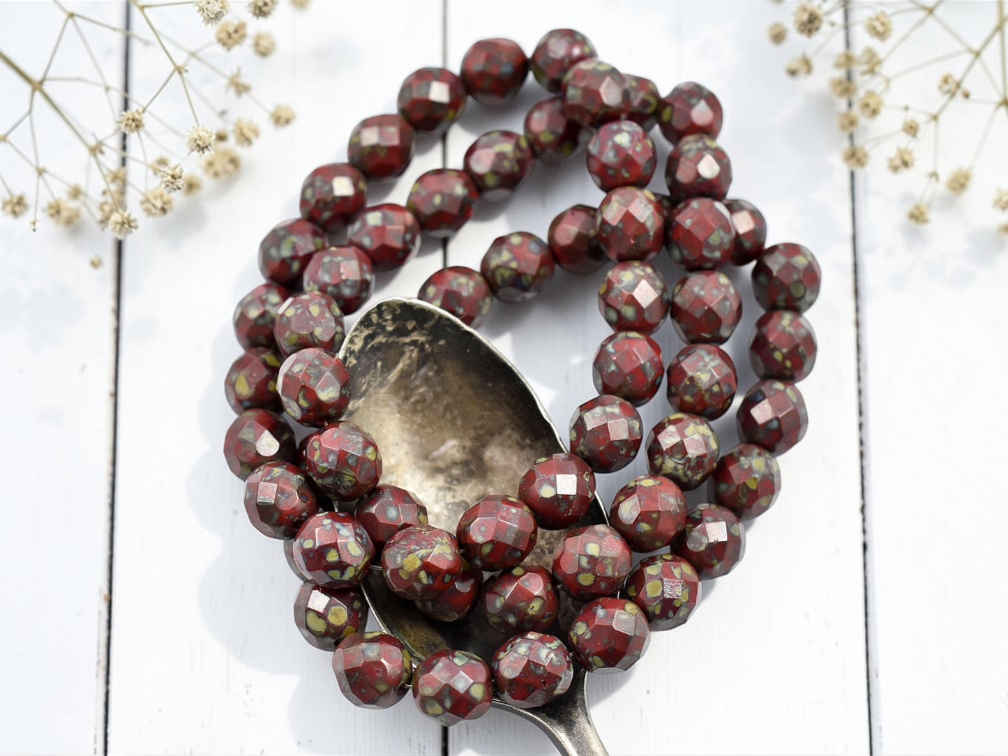 *20* 8mm Opaque Red Travertine Fire Polished Round Beads