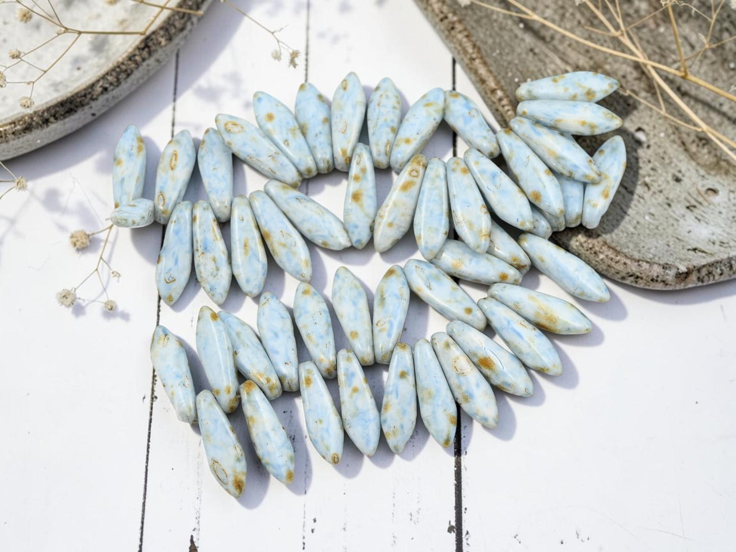 *25* 5x16mm Blue Marble Picasso Dagger Beads
