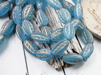 *10* 15x9mm Gold Washed Matte Capri Blue Twisted Oval Beads