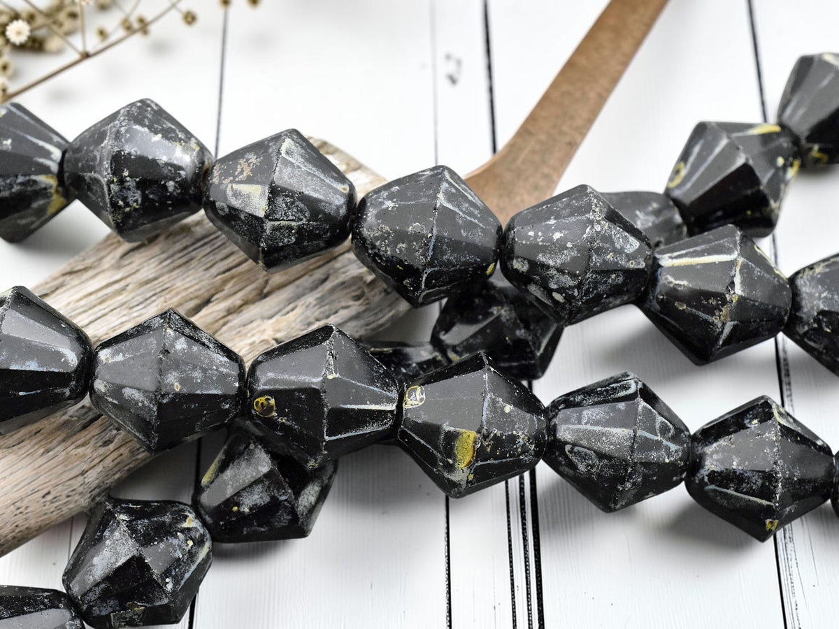 *6* 16mm Jet Travertine Faceted Bicone Beads
