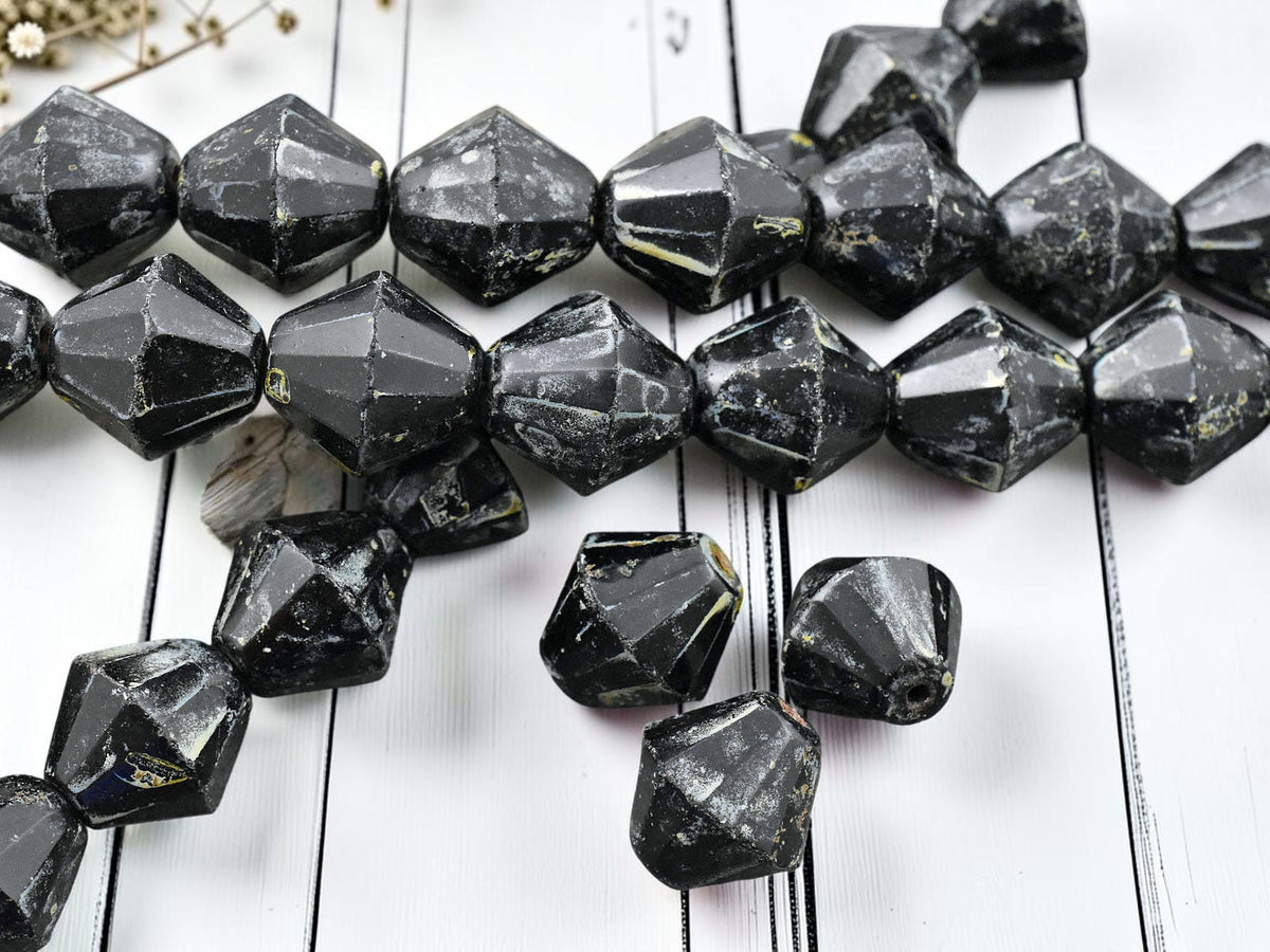 *6* 16mm Jet Travertine Faceted Bicone Beads