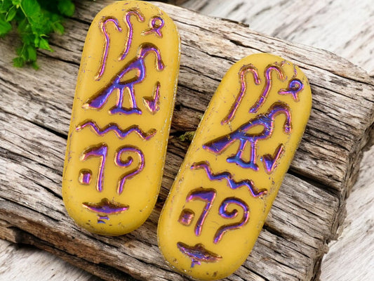 *6* 25x10mm Matte Opaque Sunflower Rainbow Metallic Egyptian Cartouche Oval Beads