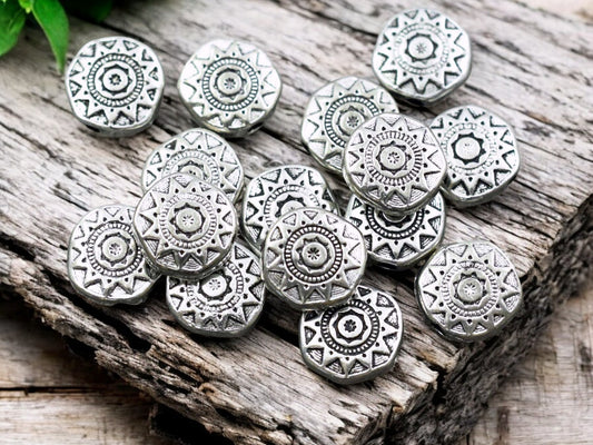 *25* 13mm Antique Silver Aztec Sun Coin Beads