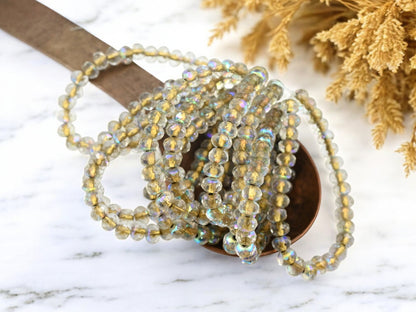 *30* 3x5mm Gold Lined Crystal AB Fire Polished Rondelle Beads