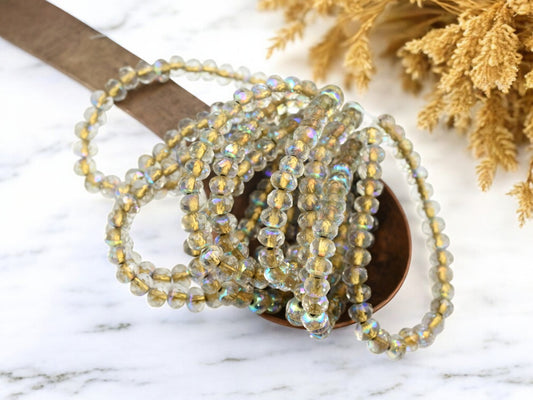 *30* 3x5mm Gold Lined Crystal AB Fire Polished Rondelle Beads