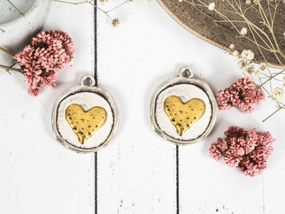 *10* 23x19mm 2 Tone Silver/Gold Heart Charms