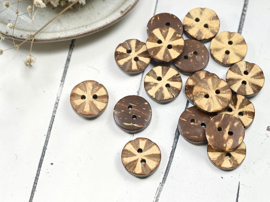 *10* 15mm Dark Burleywood Tone Coconut Shell 2 Hole Buttons