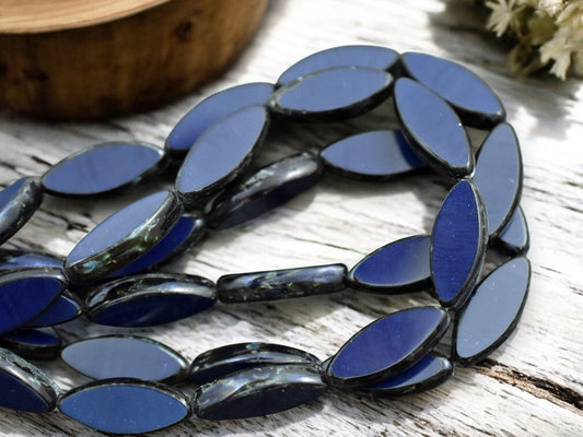 *10* 18x7mm Opaque Navy Blue Picasso Table Cut Spindle Beads